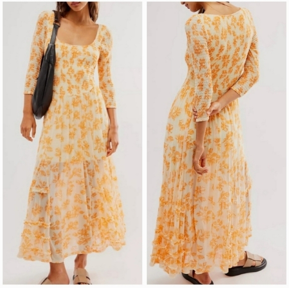 Free People NWTs It's Fate Midi Dress in Custard Combo Yellow  - Picture 7 of 10